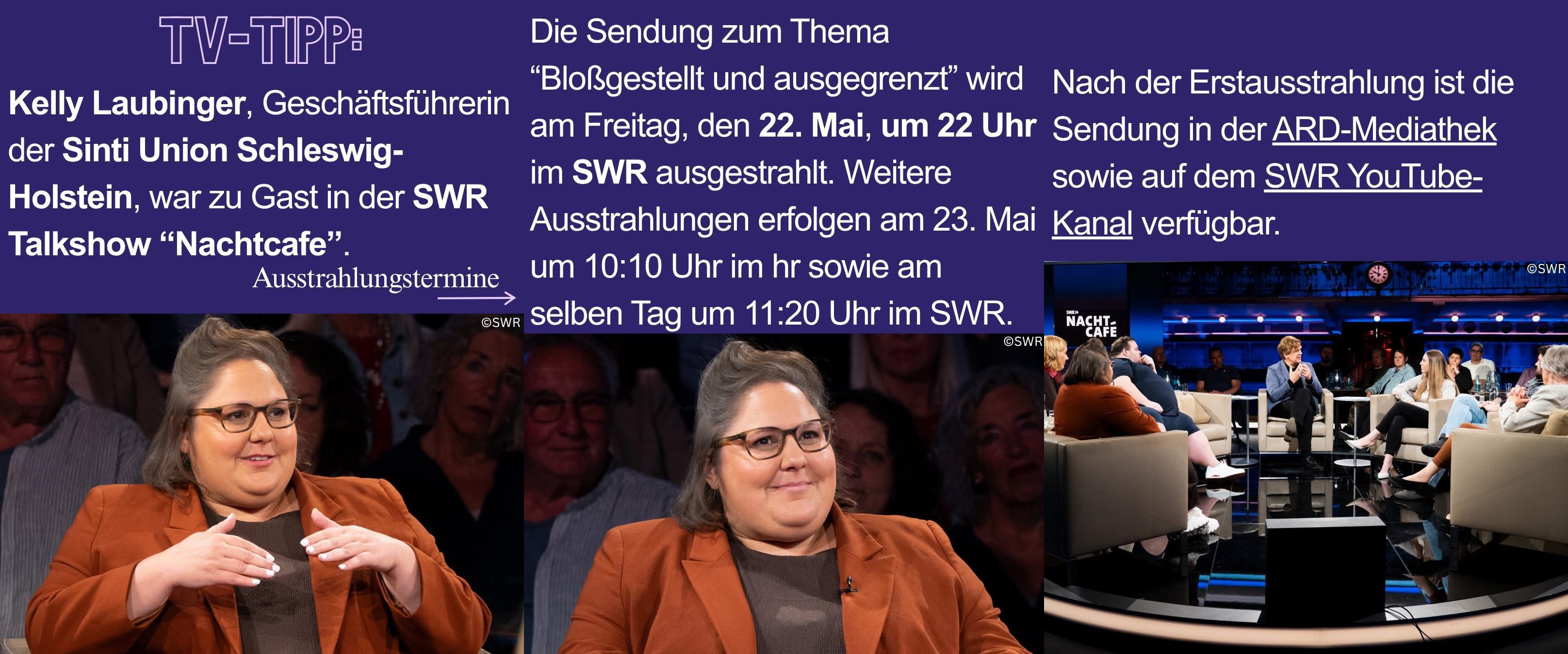 TV-Hinweis zur SWR-Talkshow „Nachtcafé“ mit Kelly Laubinger